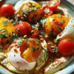 Poached Eggs with Roasted Tomatoes and Hummus
