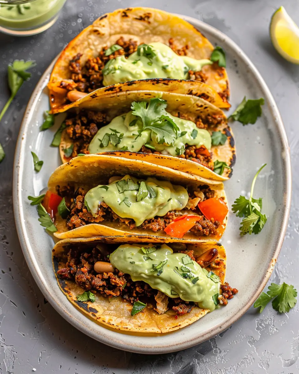 Crispy Baked Ground Turkey Tacos with Creamy Avocado Sauce