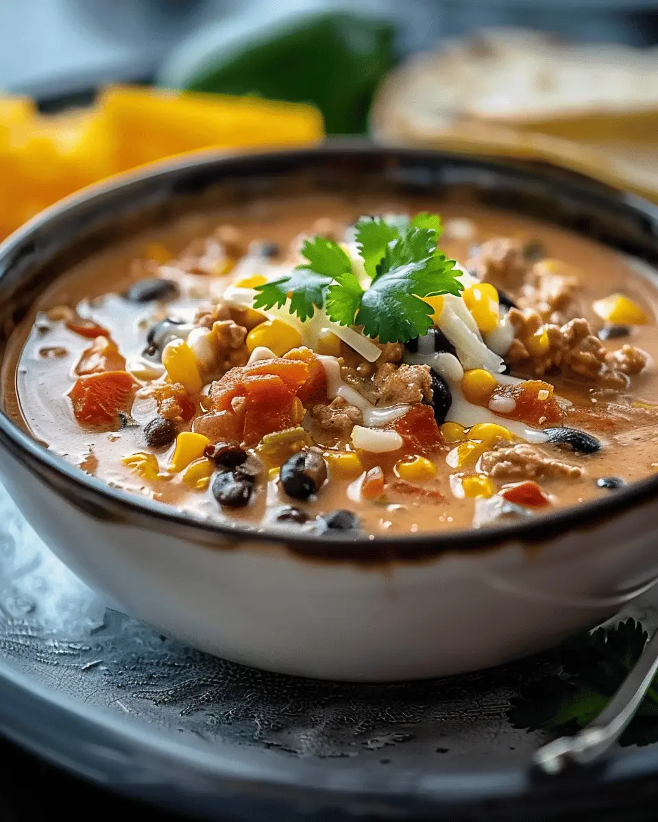 High Protein Creamy Taco Soup with Turkey Bacon and Chicken Ham