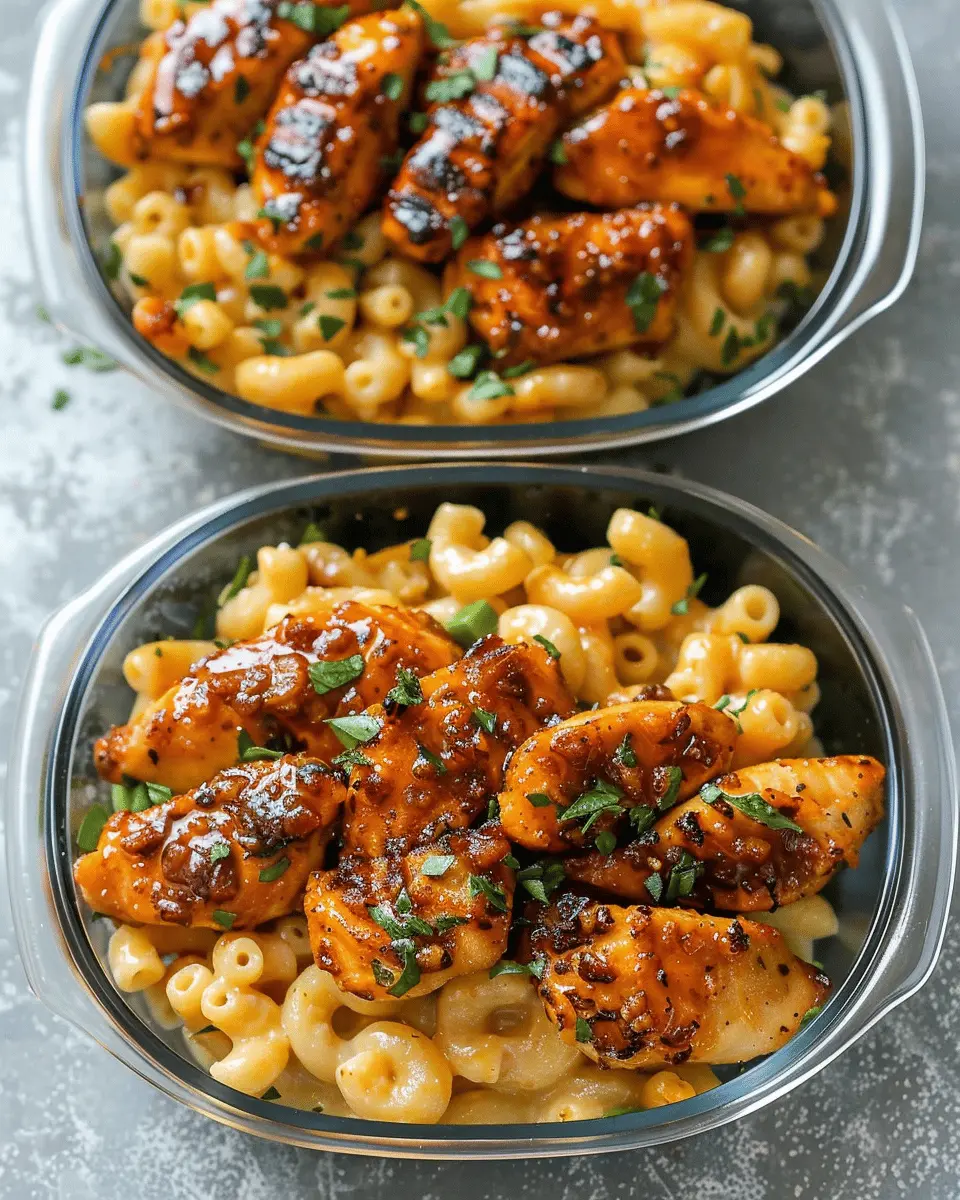 High Protein Honey Garlic Butter Chicken with Turkey Bacon Mac & Cheese