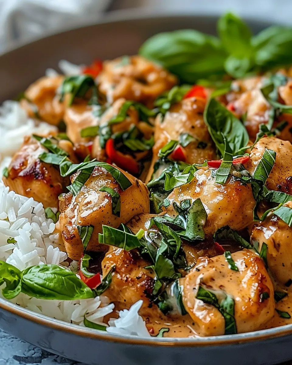 Spiced Coconut Basil Chicken: Easy Flavorful Dish with Rice