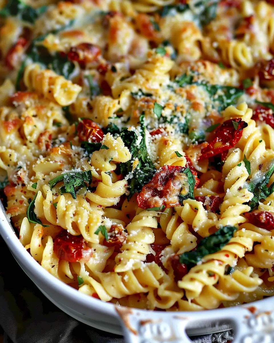 Baked Boursin Cheese Pasta with Spinach and Sun-Dried Tomatoes Delights