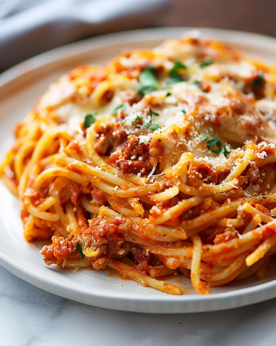 Million Dollar Spaghetti with Turkey Bacon and Chicken Ham Delight